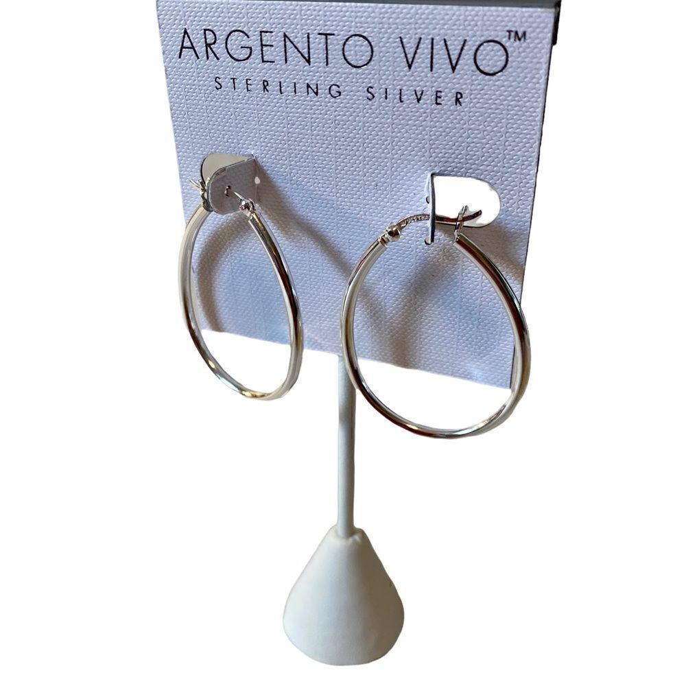 Argento Vivo Sterling Silver Oval Hoops. - Picture 2 of 5